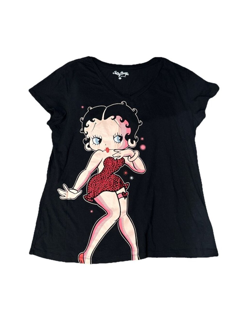 Betty Boop Black V Neck T Shirt Sleepwear Women’s Size 2X